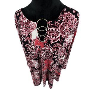 Susan Graver Liquid Knit Tunic Top Womens‎ Size 2X Red Paisley Keyhole Stretch